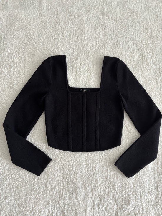Hunter & Brown Tops - Hunter & Brown Premium Black Corset Crop Top Long Sleeve Square Neck Sz L